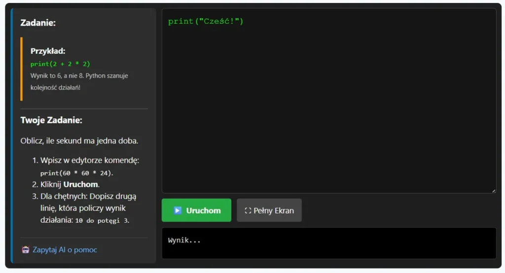 kursy programowania widok panelu do nauki