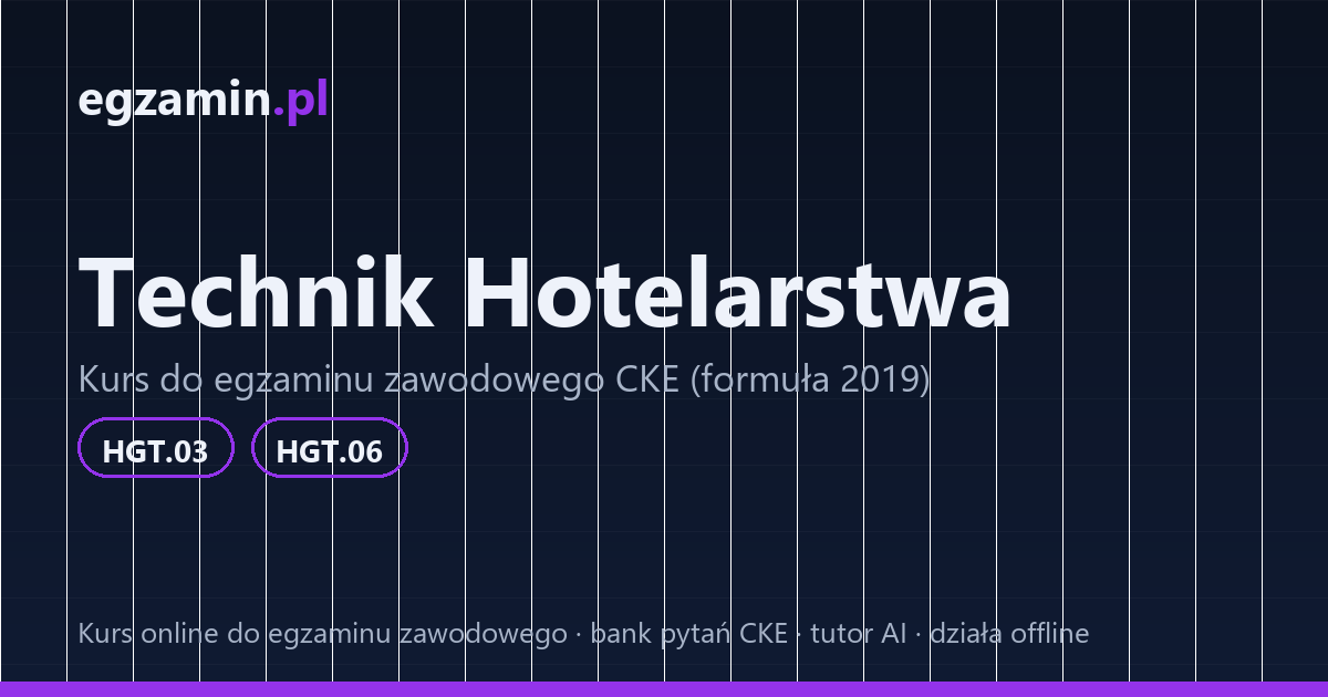 egzamin technik hotelarstwa: grafika kursu przygotowującego do kwalifikacji HGT.03 i HGT.06