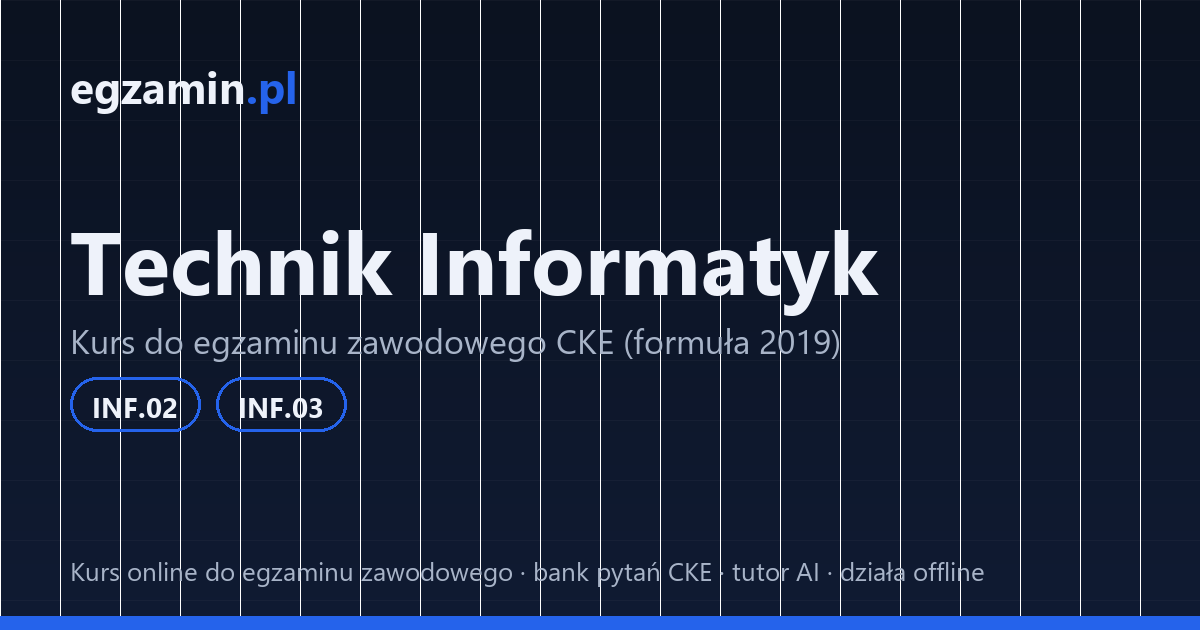 czy warto iść na technika informatyka: grafika kursu przygotowującego do kwalifikacji INF.02 i INF.03